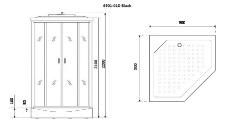 Душевая кабина Niagara Premium 69010134DBLACK 90х90 трапеция с крышей ориентация универсальная - фото 3